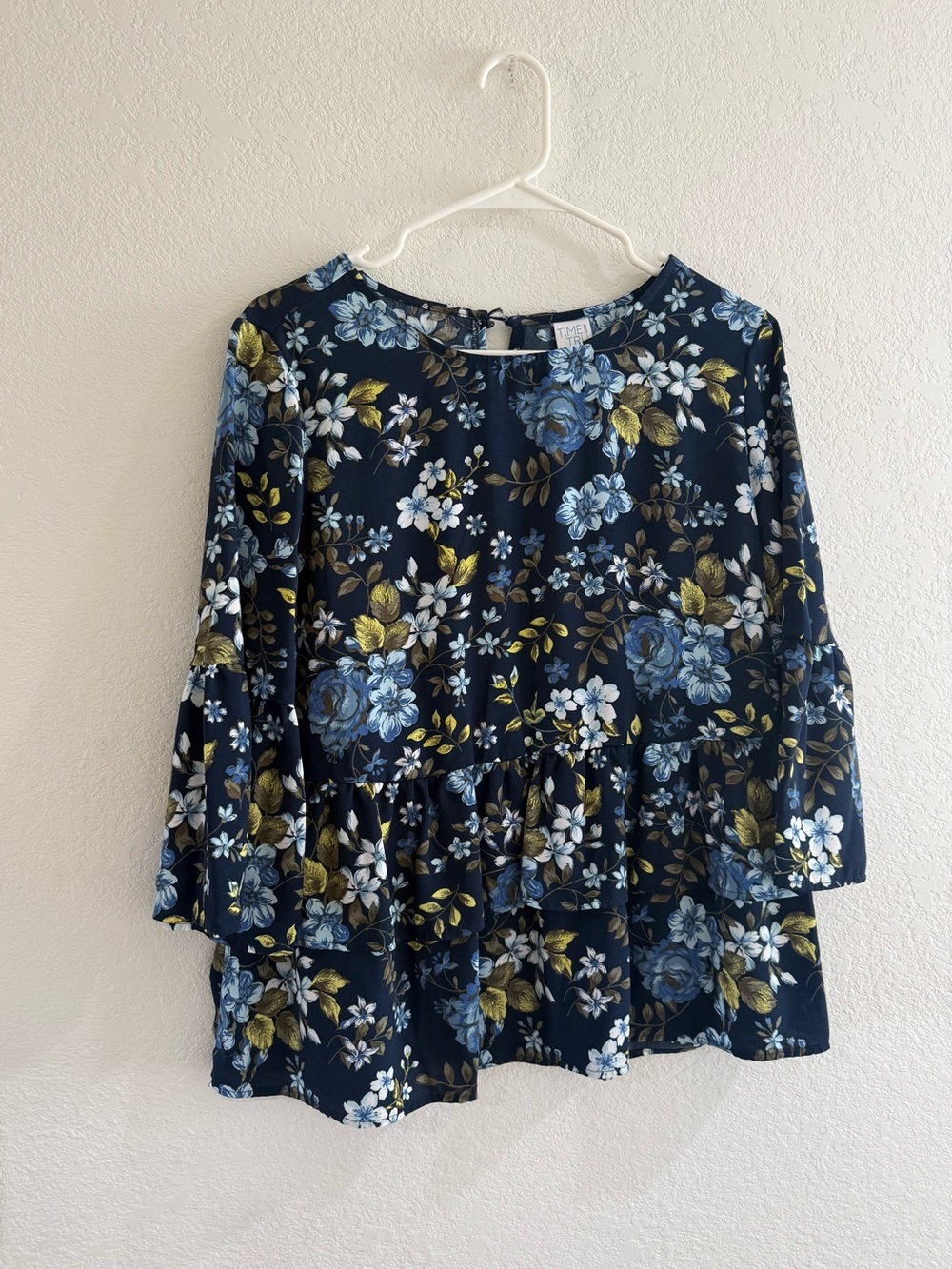 Time and Tru Navy Floral Tiered Ruffle Tunic